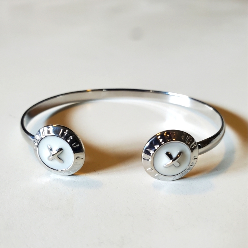 Ted Baker Eida SILVER Finish WHITE Enamel Cuff